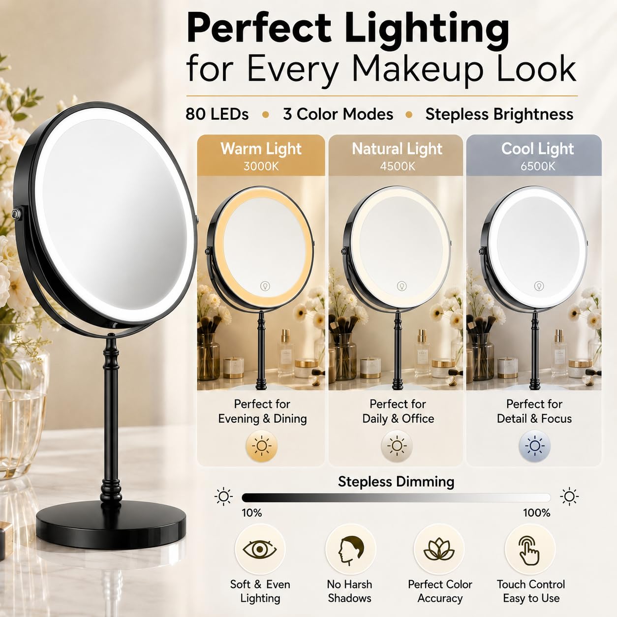 Rechargeable 1X/10X Lighted Makeup Mirror