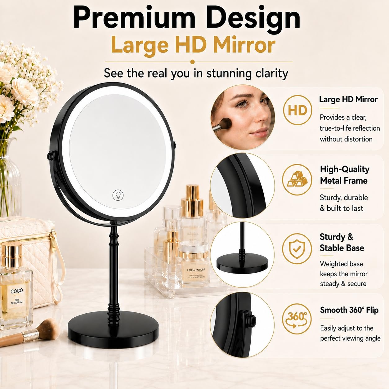 Rechargeable 1X/10X Lighted Makeup Mirror