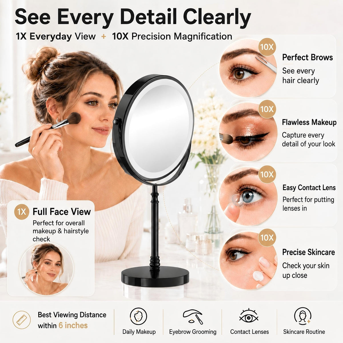 Rechargeable 1X/10X Lighted Makeup Mirror