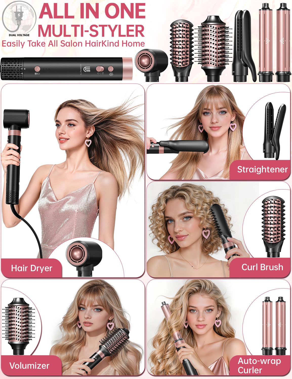 Dual-Voltage 7-in-1 Hot Air Styler